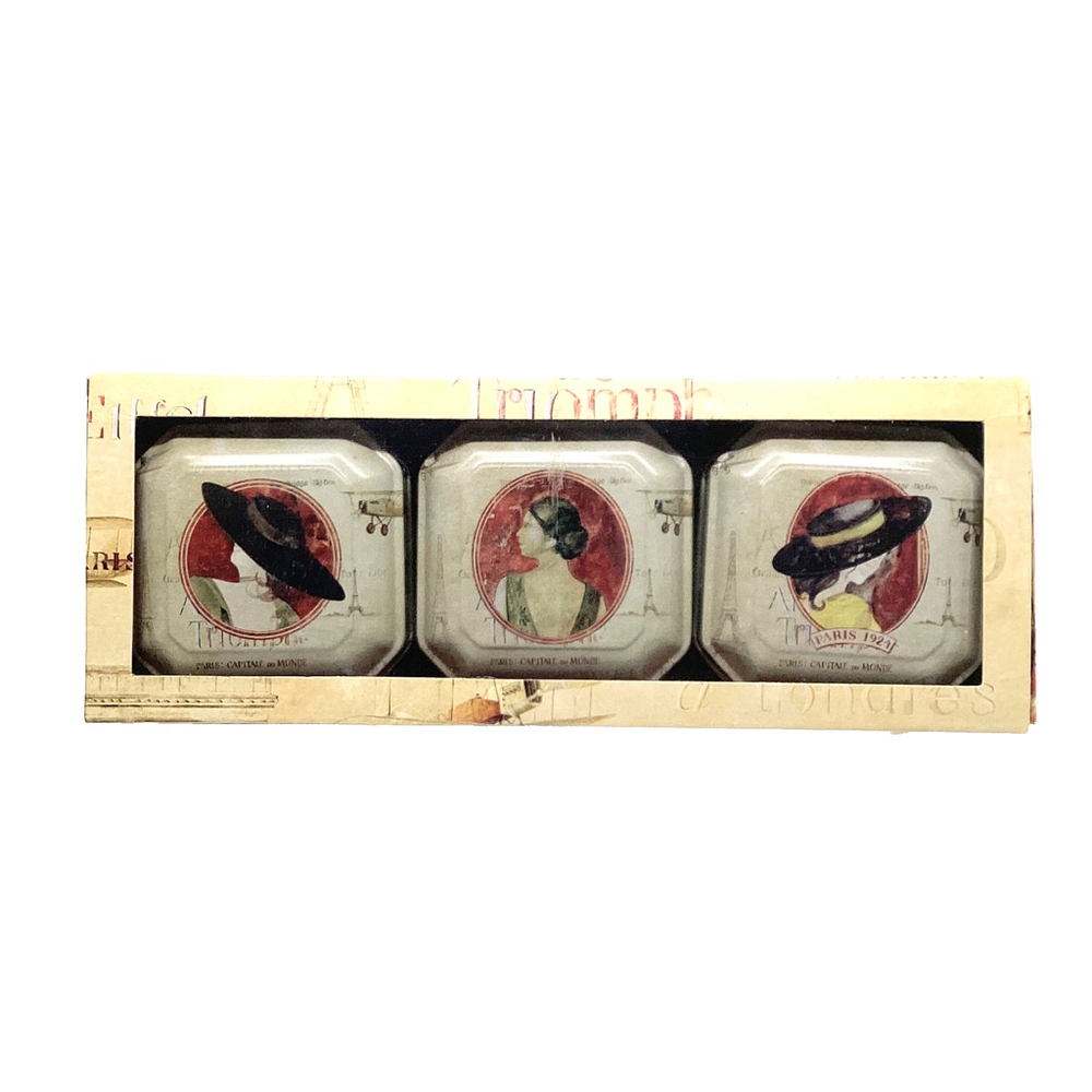 3 Candle Tins Honey Vanilla Vintage Paris Artwork NIB